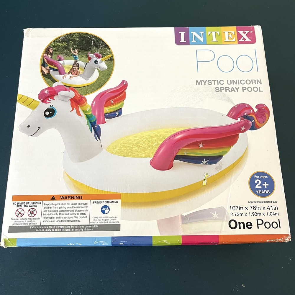 Intex Mystic Unicorn Inflatable Polyvinyl Spray Pool 107" X 76" X 41"‎ Wet Fun